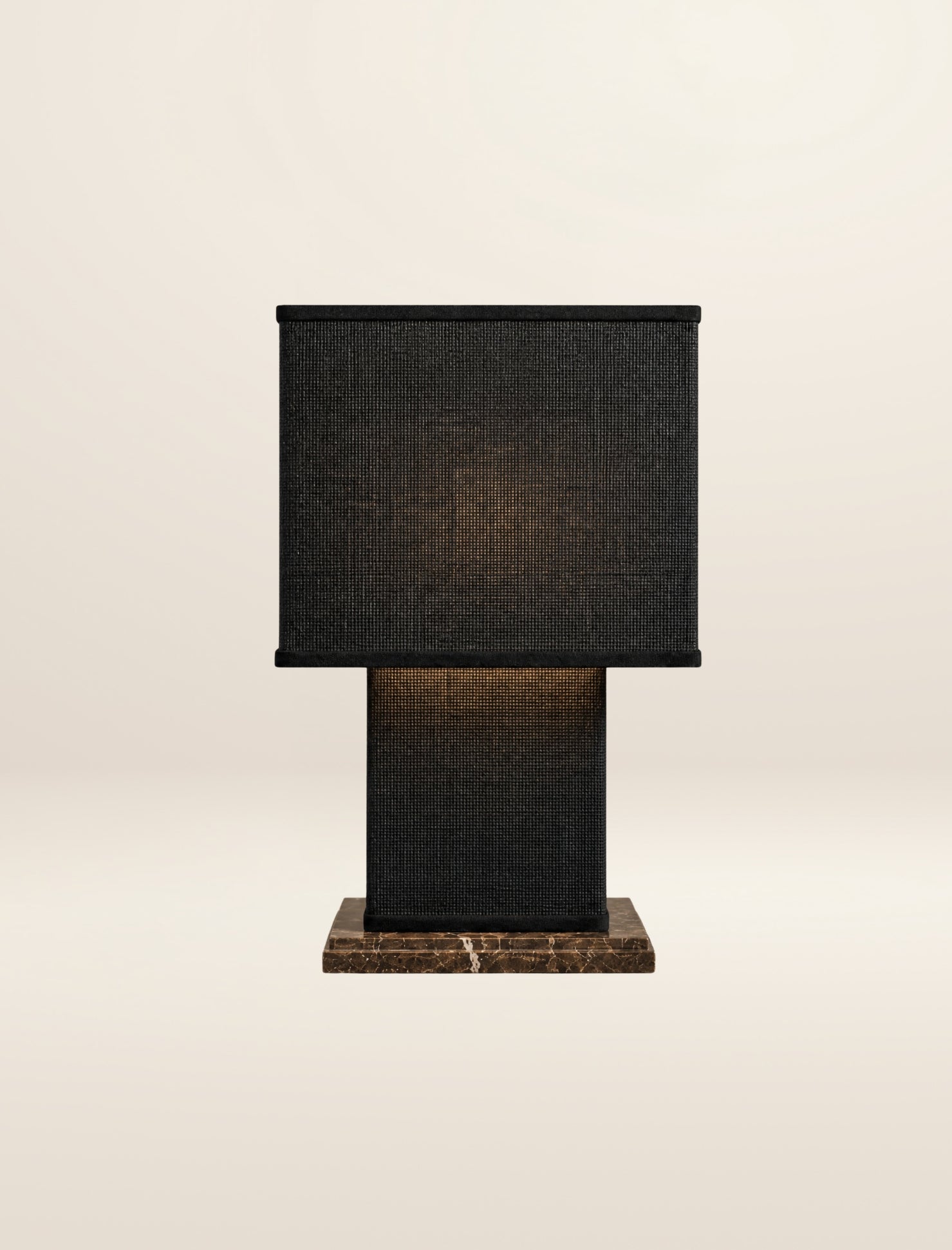 The SQUARE COLUMN table lamp, in char linen and velvet