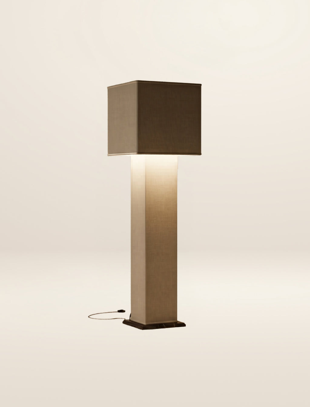 The SQUARE COLUMN floor lamp, in sand linen and velvet