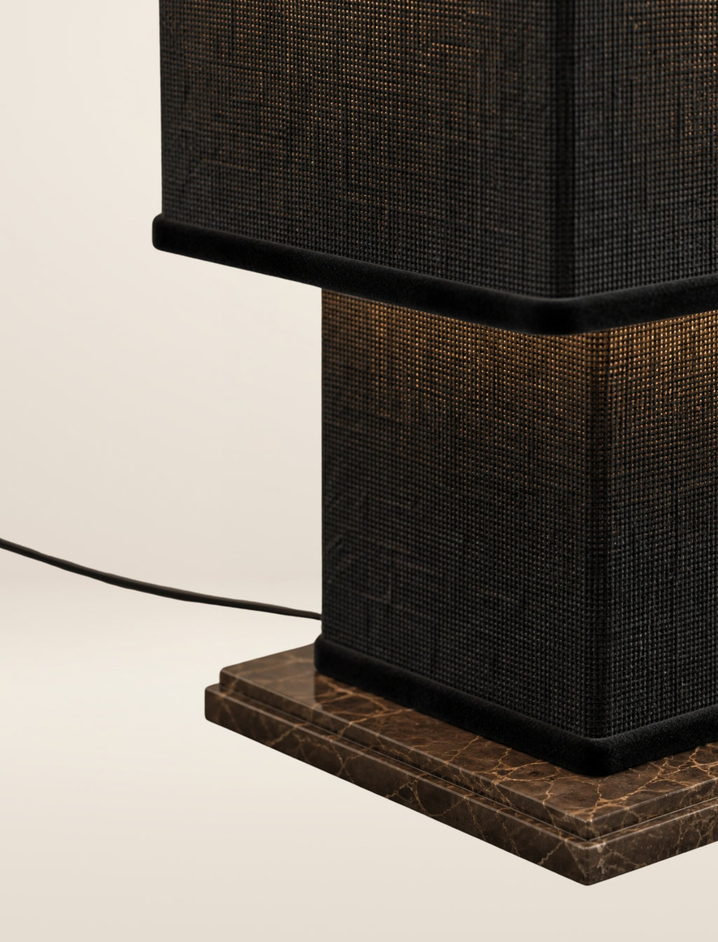 The SQUARE COLUMN table lamp, in char linen and velvet