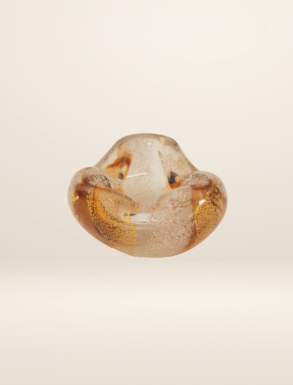 Murano Glass Ashtray in Amber, White and Gold