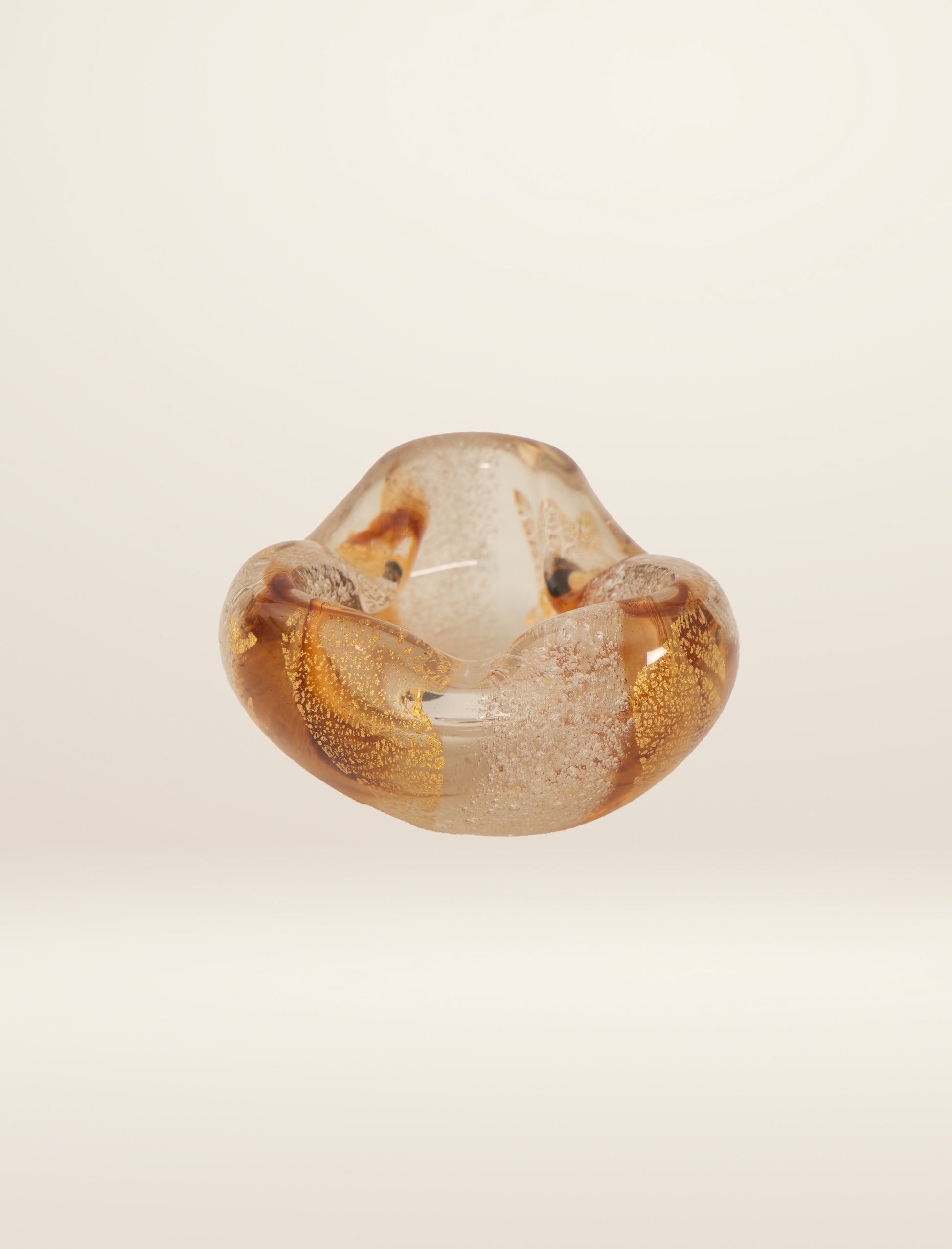 Murano Glass Ashtray in Amber, White and Gold