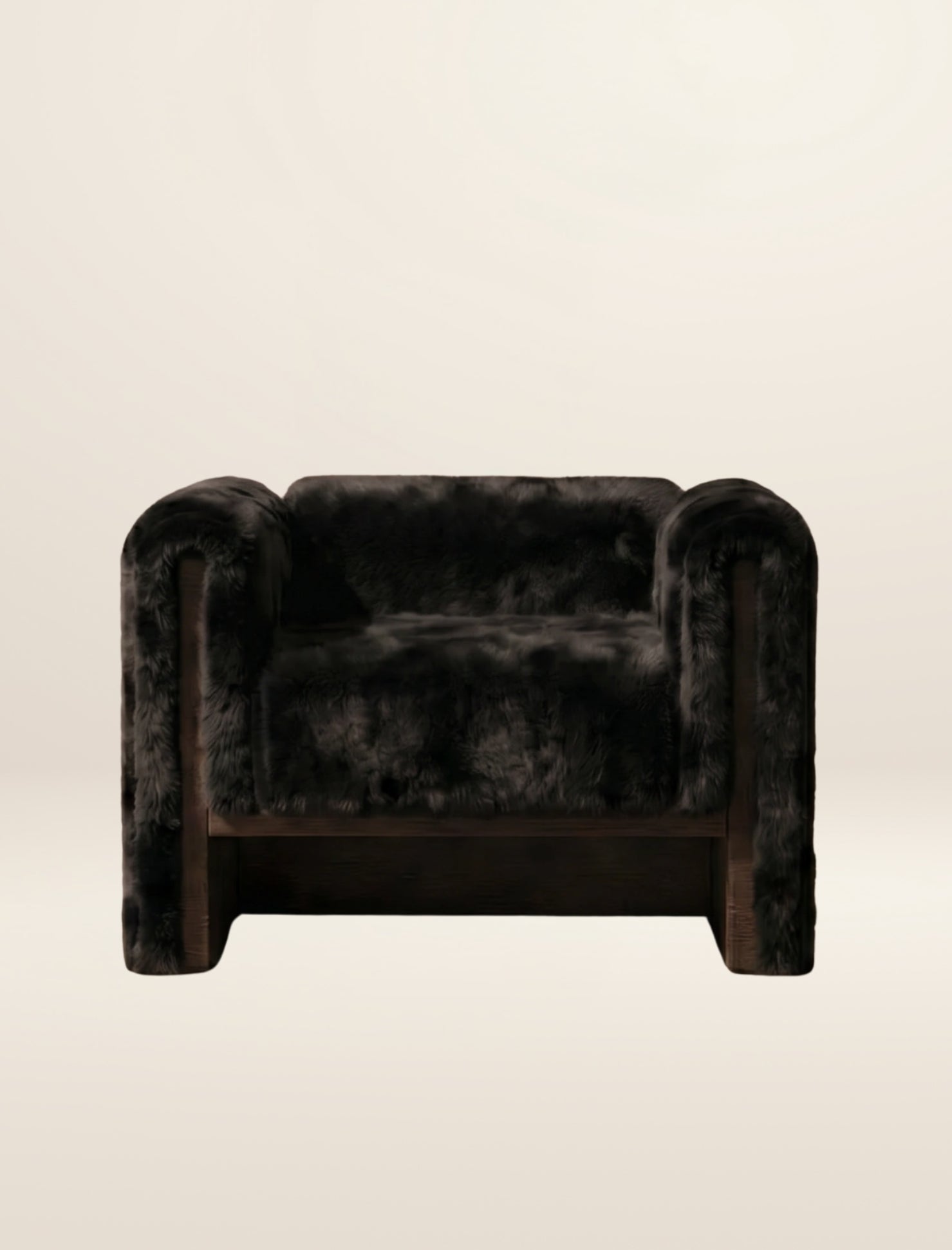 The SOCIALÉ occasional chair, in char shearling on chocolate wood
