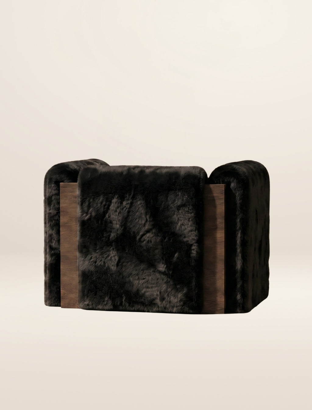 The SOCIALÉ occasional chair, in char shearling on chocolate wood