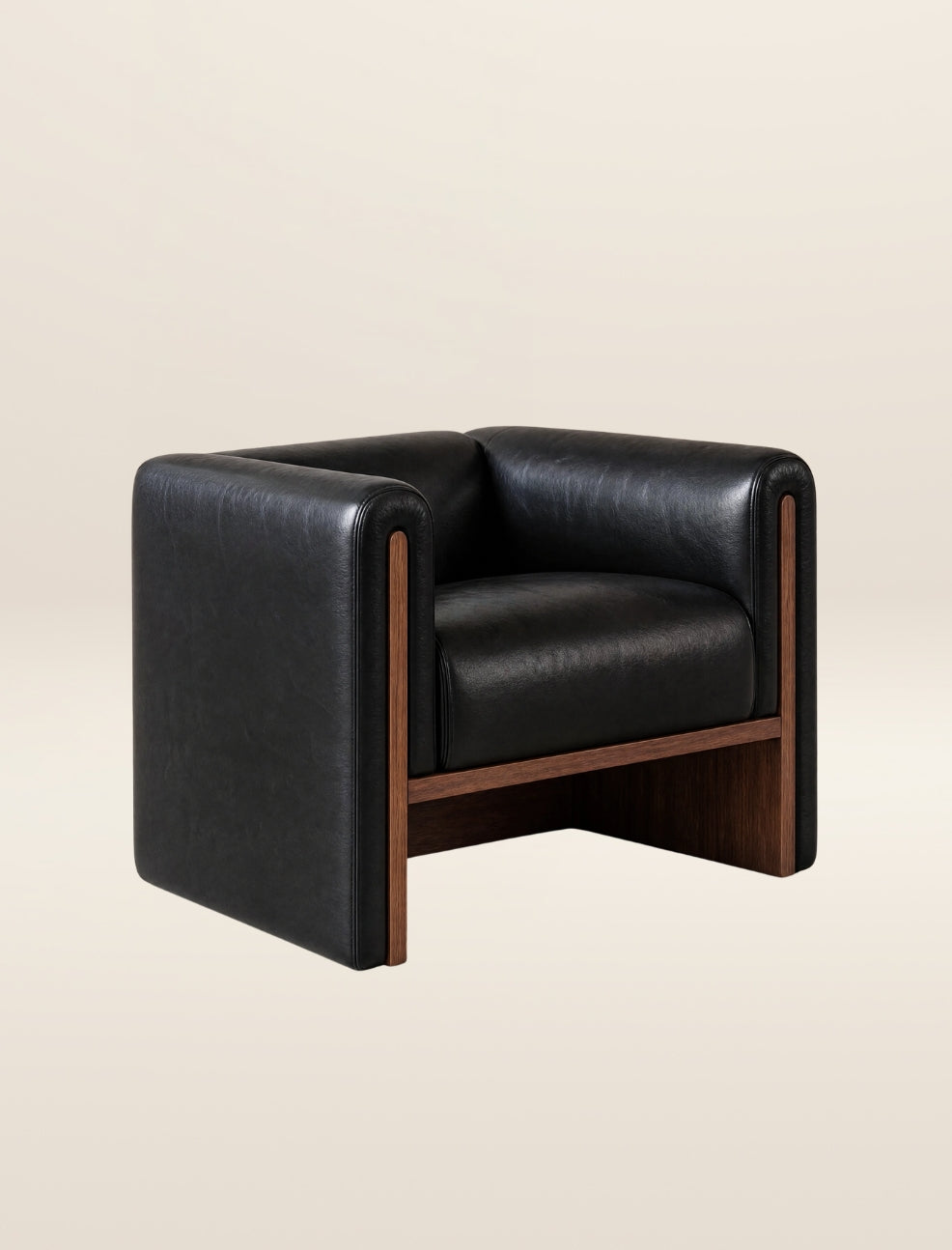 The SOCIALÉ occasional chair, in char leather and tobacco wood