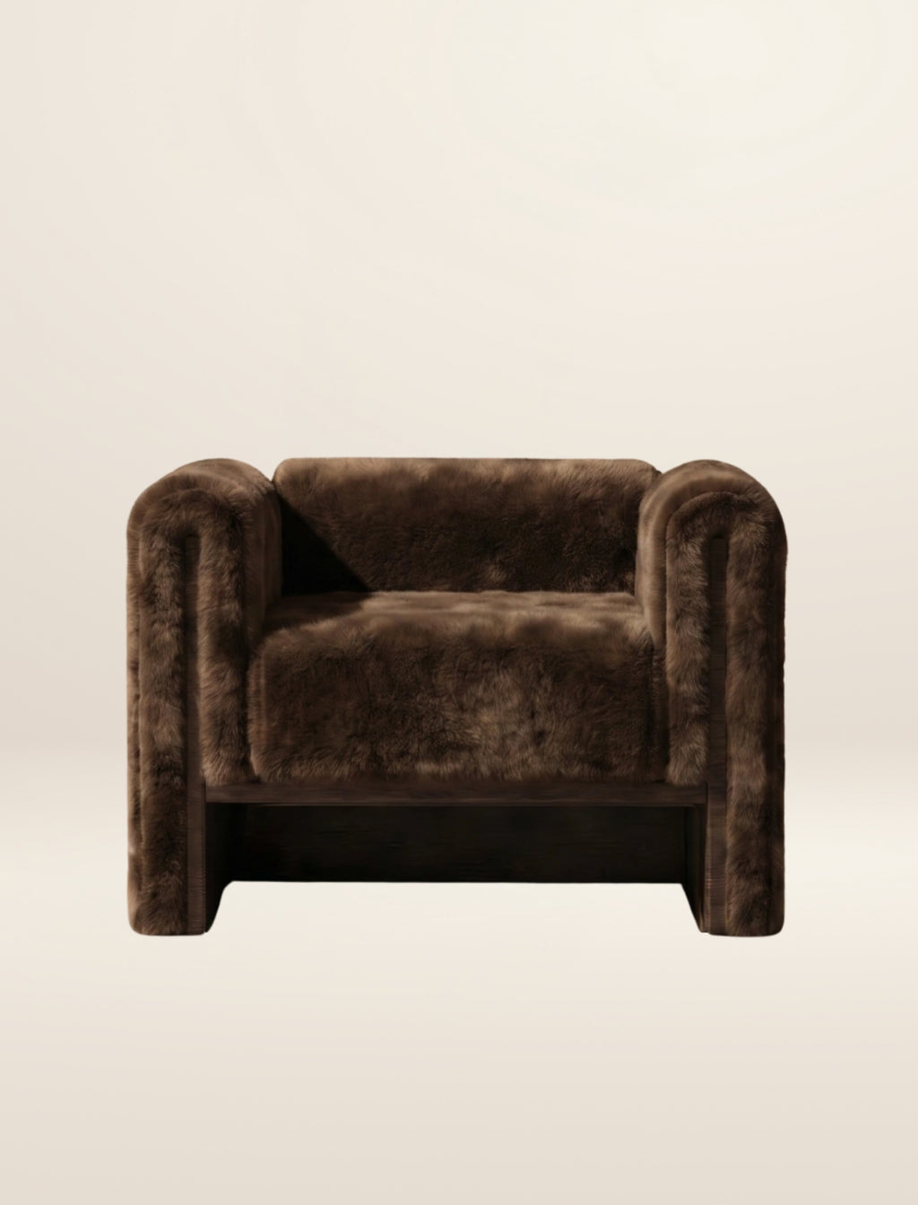 The SOCIALÉ occasional chair, in chocolate shearling on chocolate wood