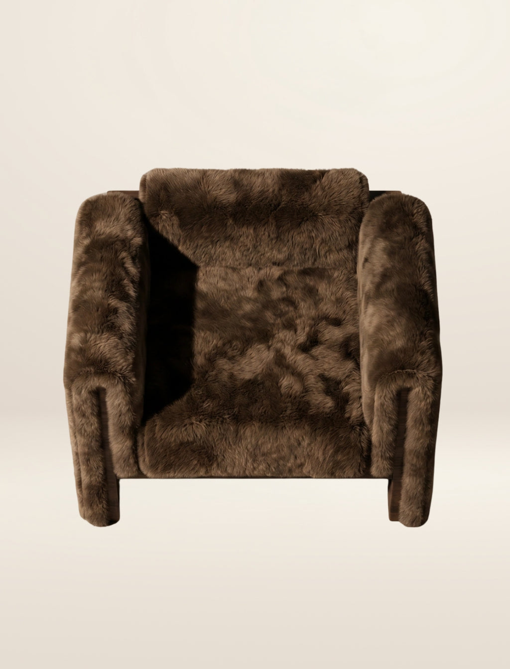 The SOCIALÉ occasional chair, in chocolate shearling on chocolate wood