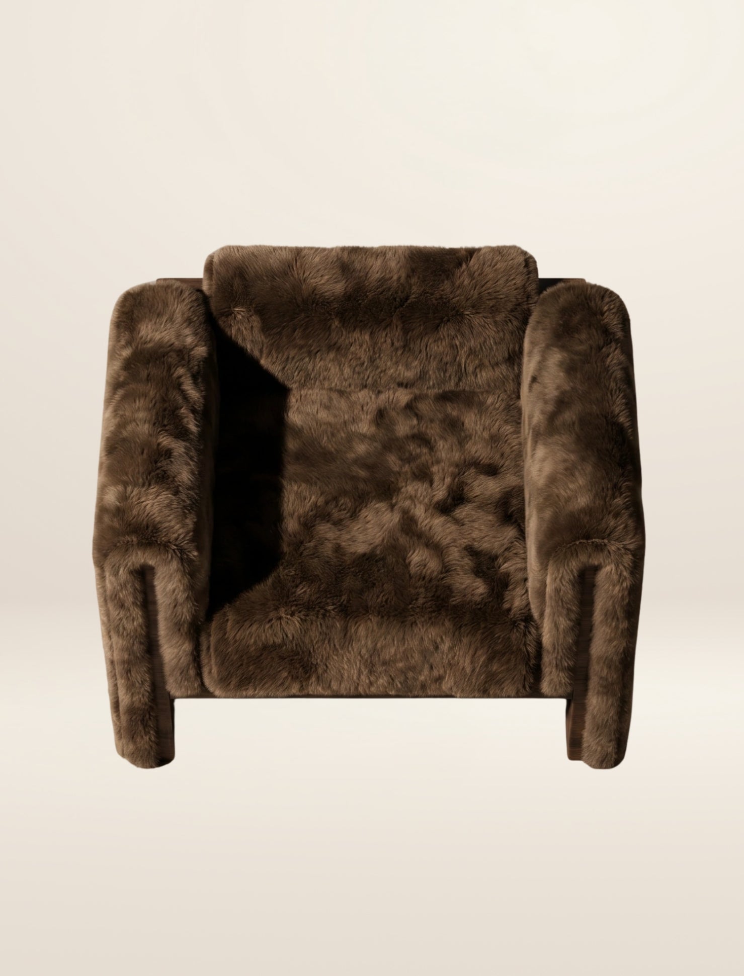 The SOCIALÉ occasional chair, in chocolate shearling on chocolate wood