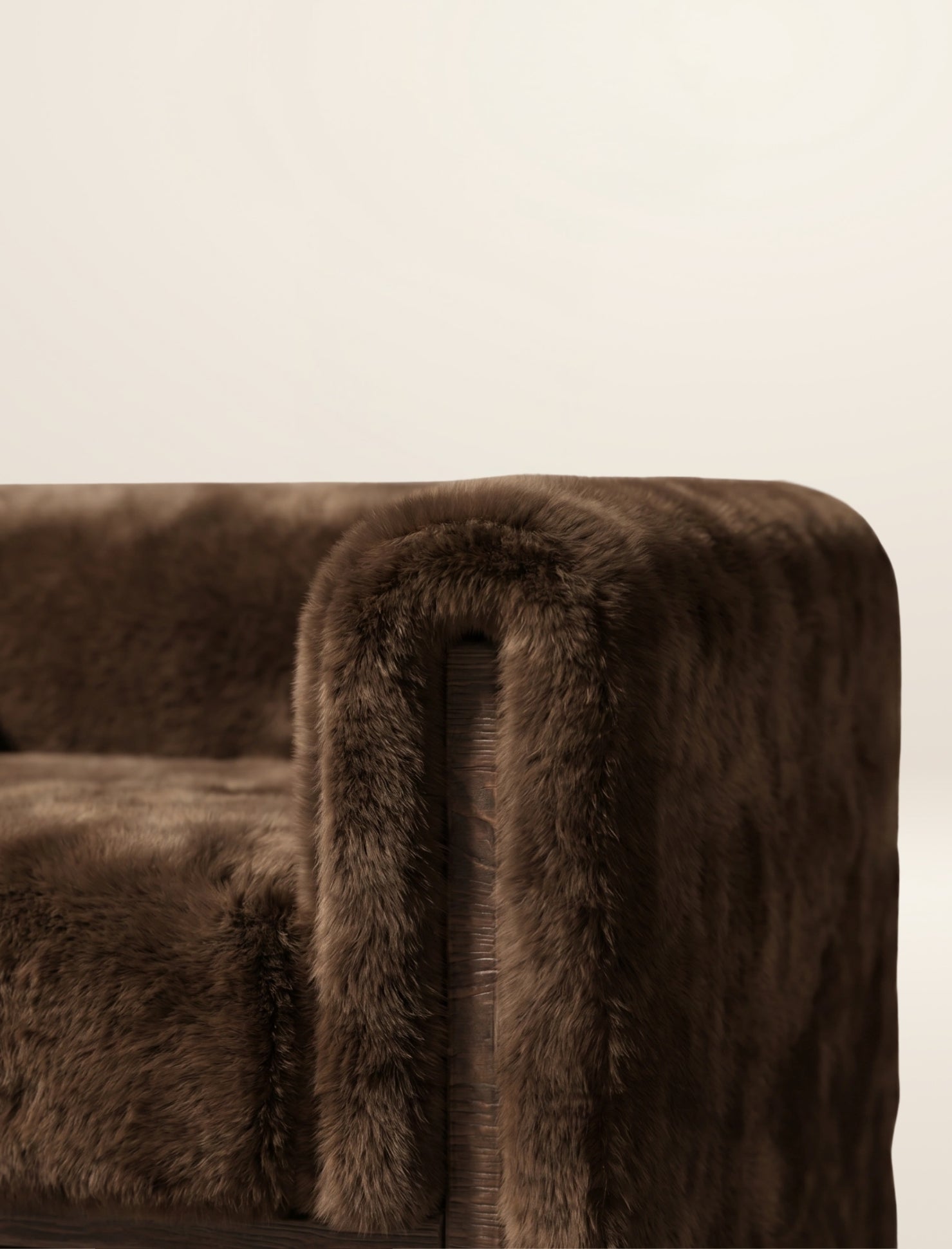 The SOCIALÉ occasional chair, in chocolate shearling on chocolate wood