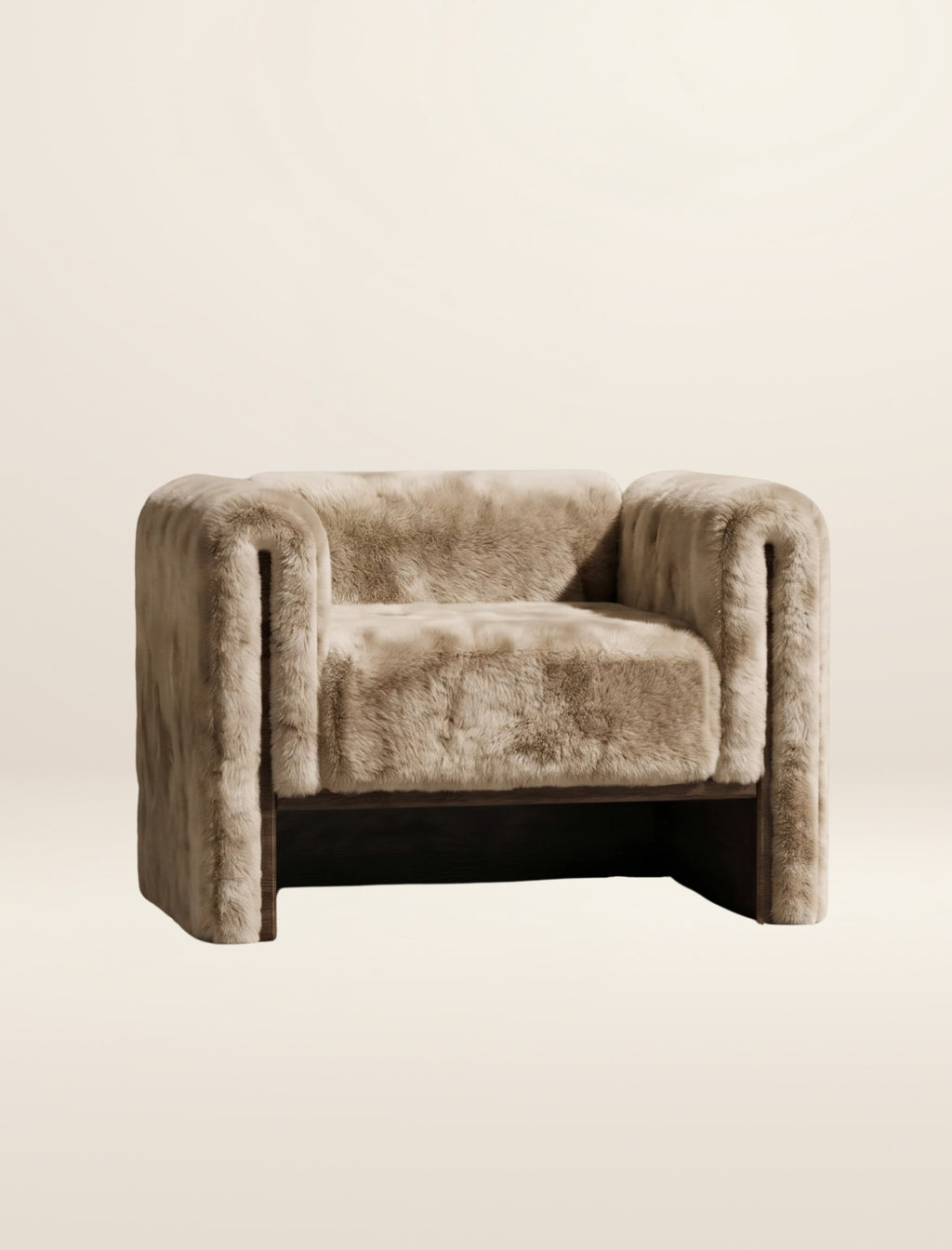 The SOCIALÉ occasional chair, in sand shearling on tobacco wood