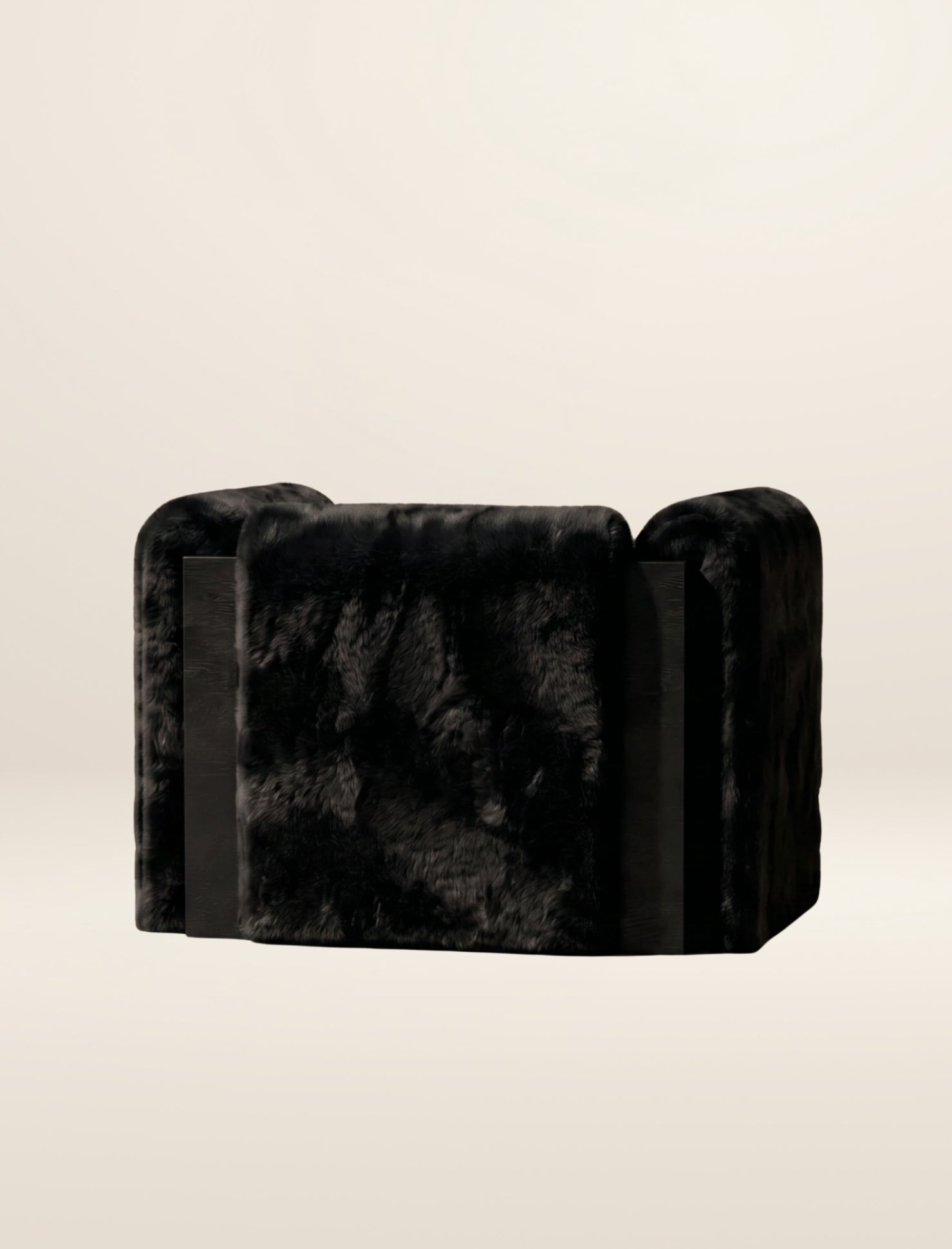 The SOCIALÉ occasional chair, in char shearling on char wood