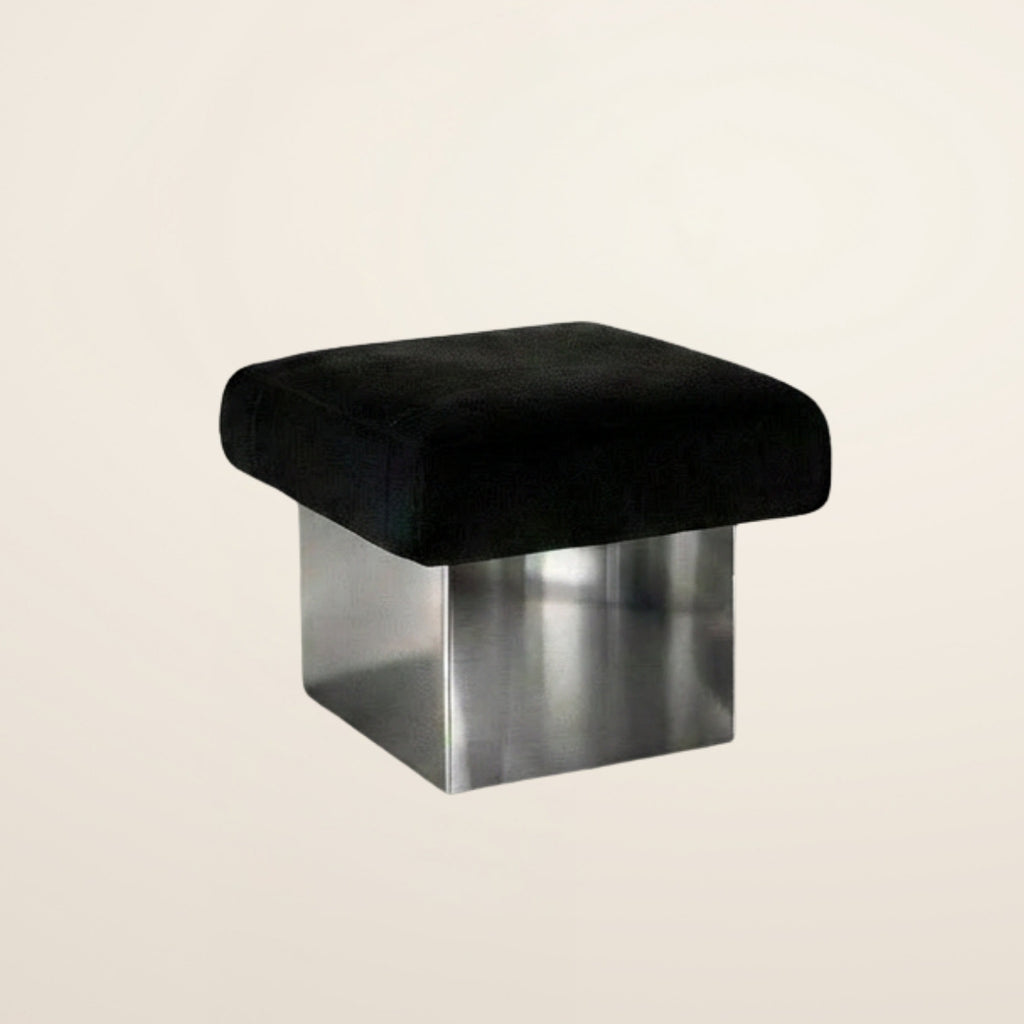The CLIFTON IN BALANCE ottoman in stainless steel and char