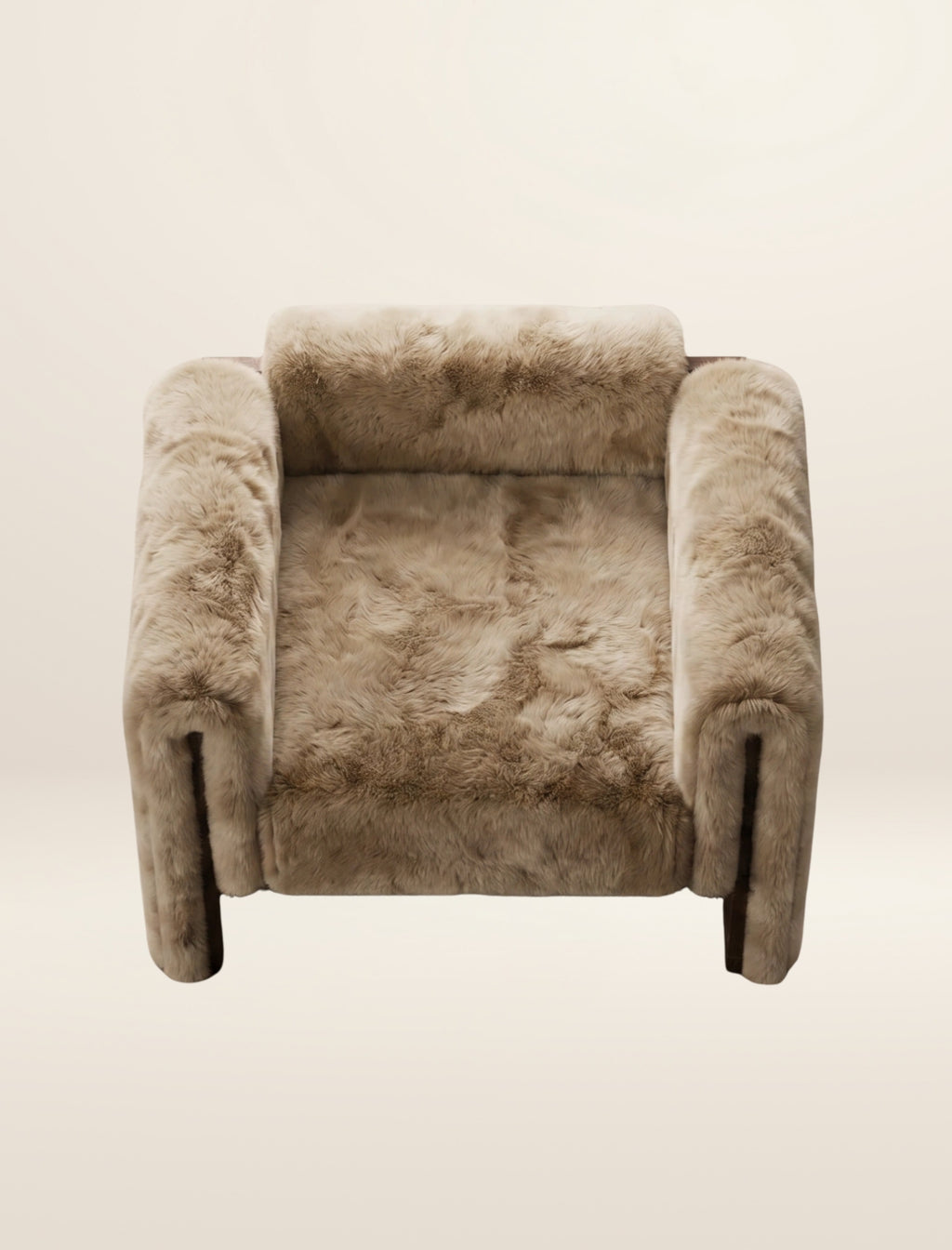 The SOCIALÉ occasional chair, in sand shearling on tobacco wood