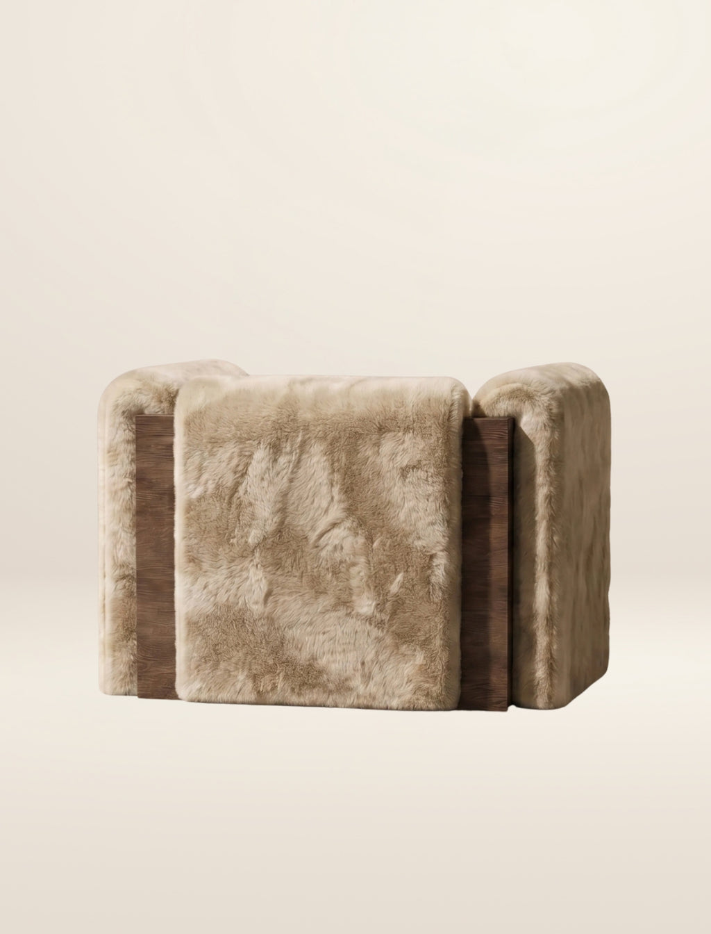 The SOCIALÉ occasional chair, in sand shearling on tobacco wood