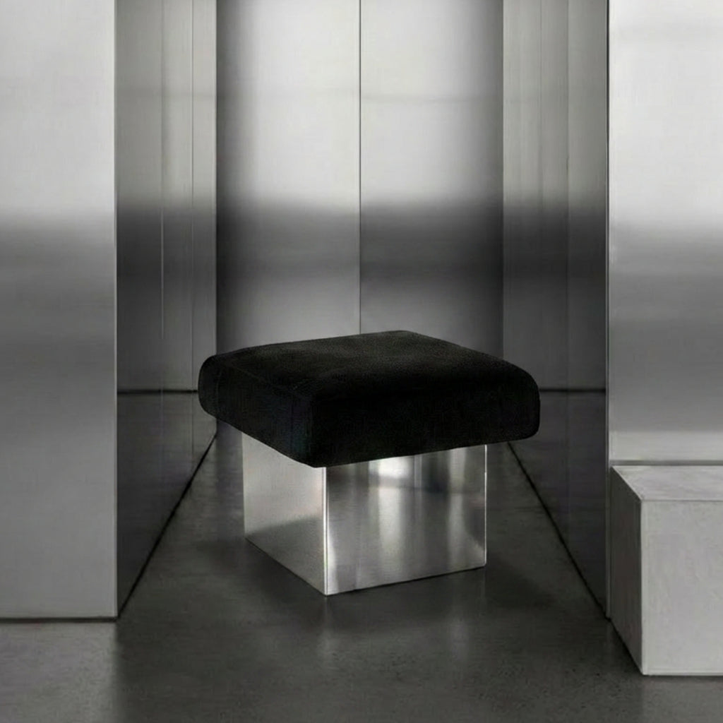 The CLIFTON IN BALANCE ottoman in stainless steel and char
