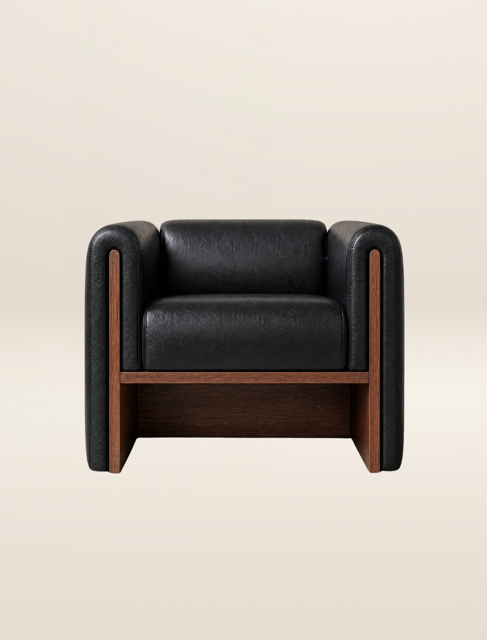 The SOCIALÉ occasional chair, in char leather and tobacco wood