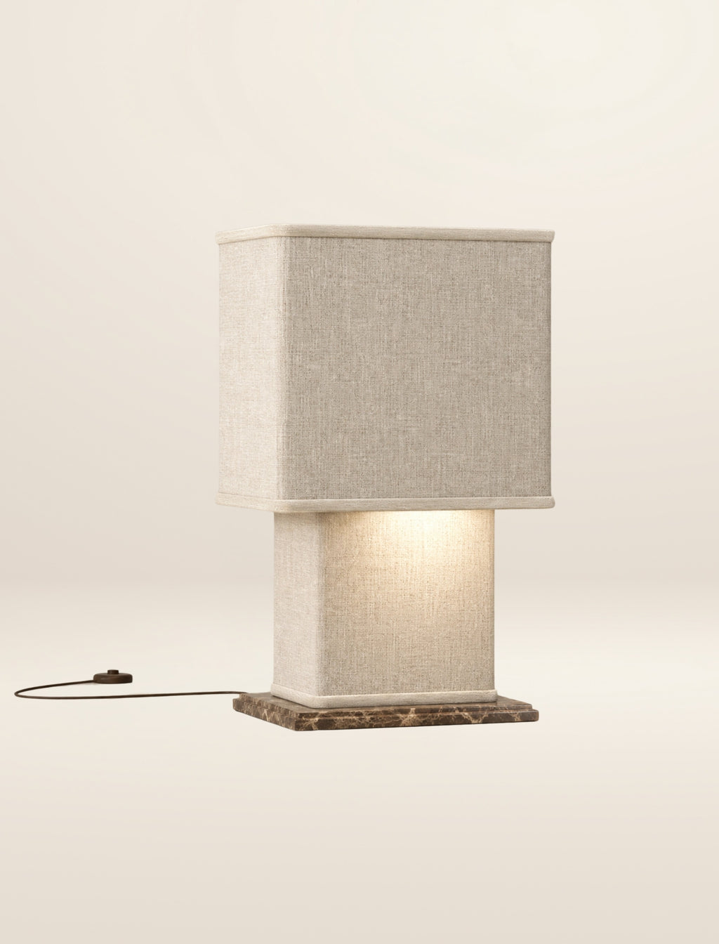 The SQUARE COLUMN table lamp, in sand linen and velvet