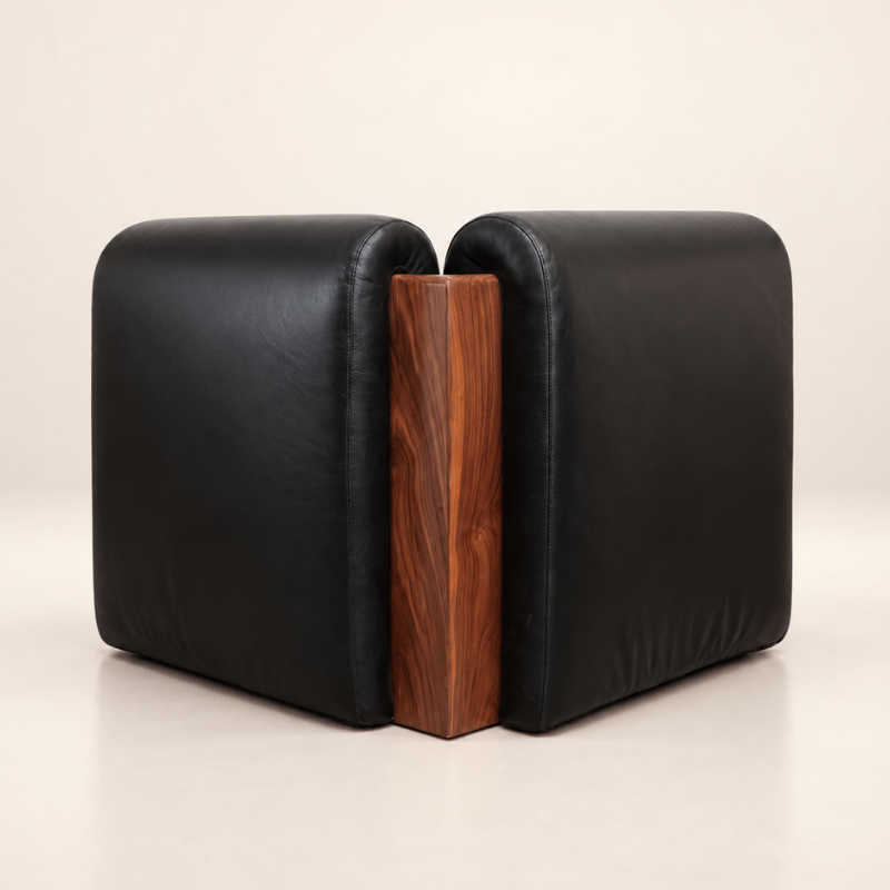 The SOCIALÉ occasional chair, in char leather and tobacco wood