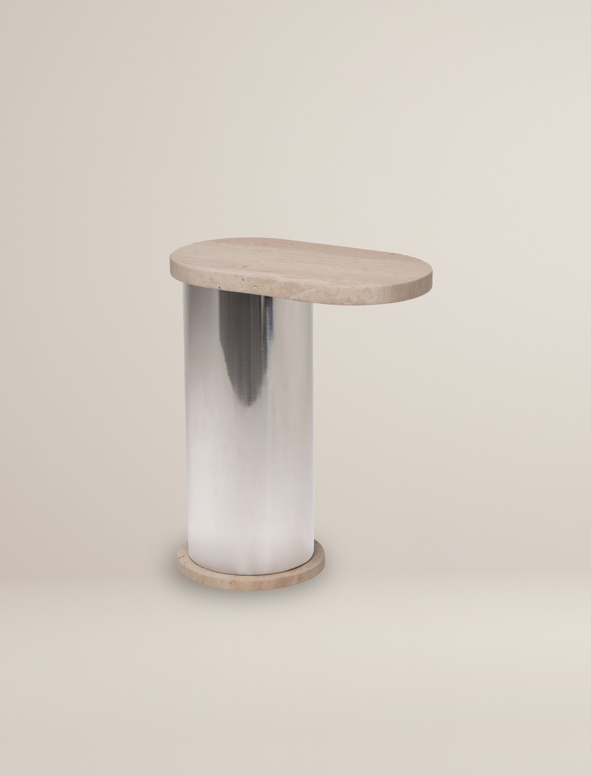 The SOMETHING ON THE SIDE side table in travertine