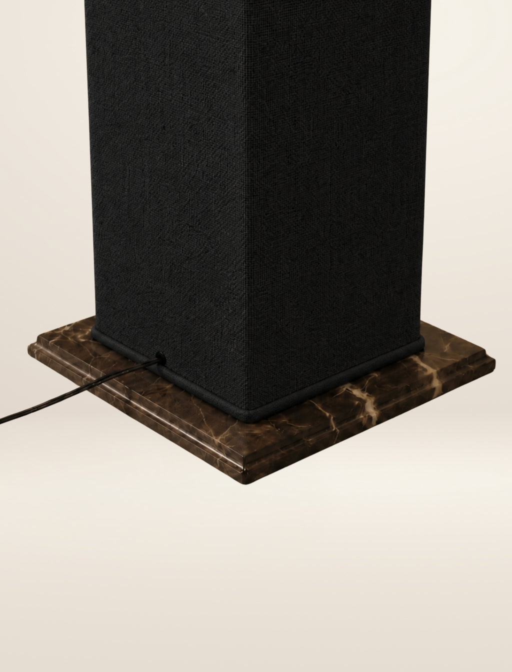 The SQUARE COLUMN floor lamp, in char linen and velvet