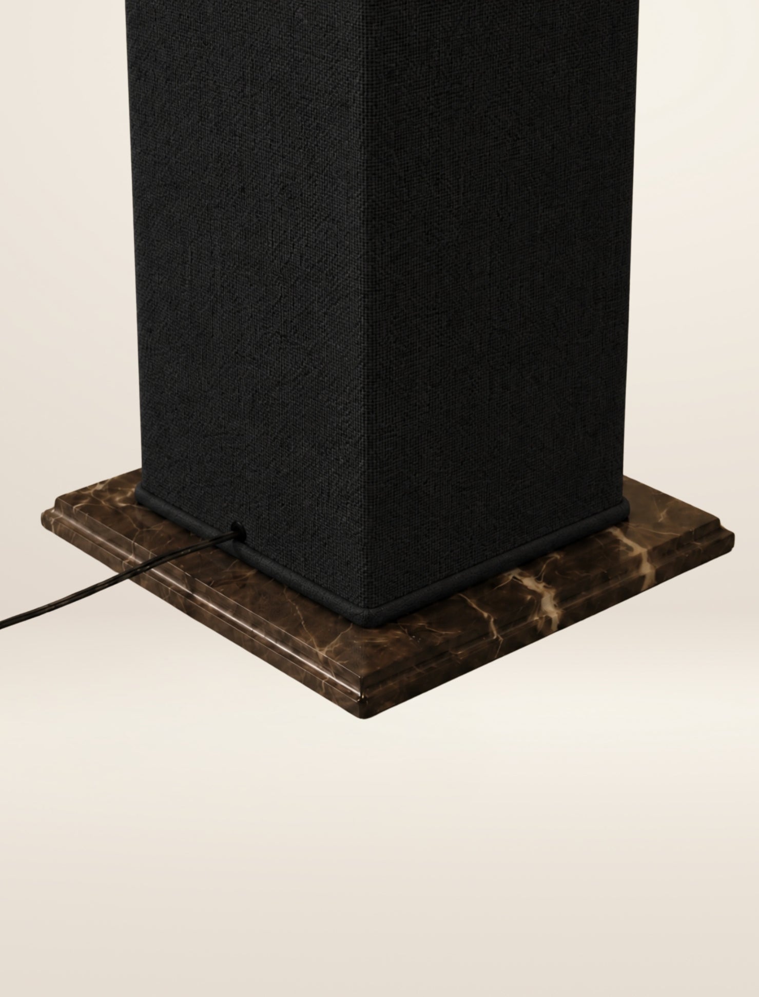 The SQUARE COLUMN floor lamp, in char linen and velvet