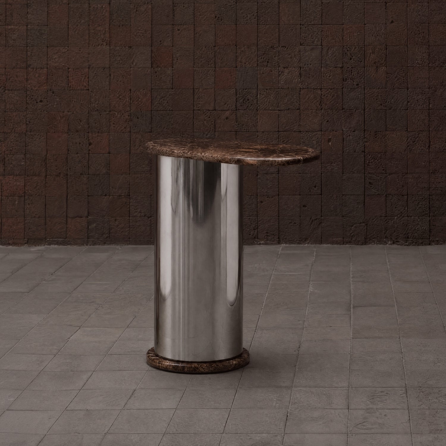 The SOMETHING ON THE SIDE side table in dark emperador